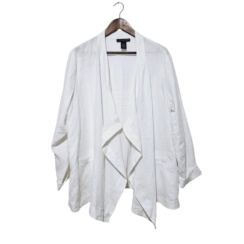 Grace Elements 100% Linen Cardigan Women's Size 2X White Pockets Neutral Casual